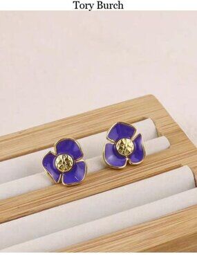 Tory Burch Purple and Gold Flower Earrings